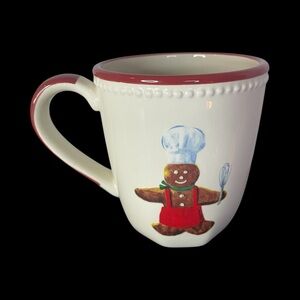 William Sonoma Gingerbread Chef Collection Mug House Whisk White Red  NEW NWOT